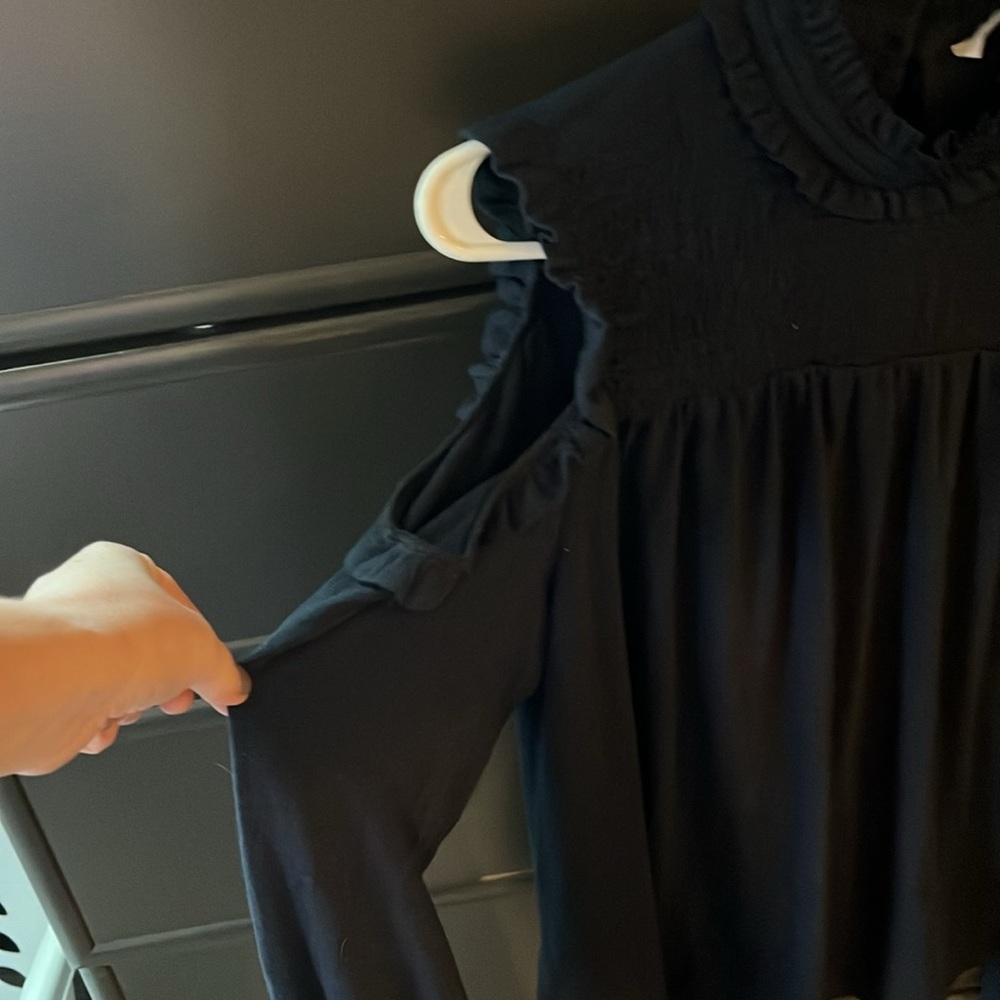 LOFT Midnight Blue Blouse with Ruffle Detail - Picture 2 of 8